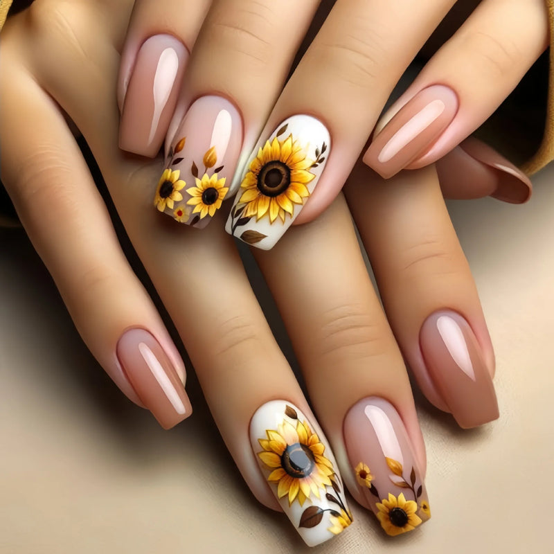 24Pcs Ladder-shaped Ballet False Nails with Glue Stripe Floral Nail Art Ombre French Press on Acrylic Nail Tips for Spice Girls