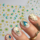 Blue Gem Star Sun Moon Bronzing Nail Art Sticker Metallic Bohemian Silver Love Totem Manicure Nail