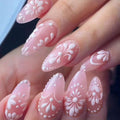 Medium nails for women Light pink Almond nail tips flora design full cover press on nail art