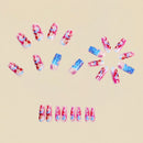 24PCS Pink Ocean Gradient False Nail Medium Square Press on Nails Full Cover Wearable Manicure Art