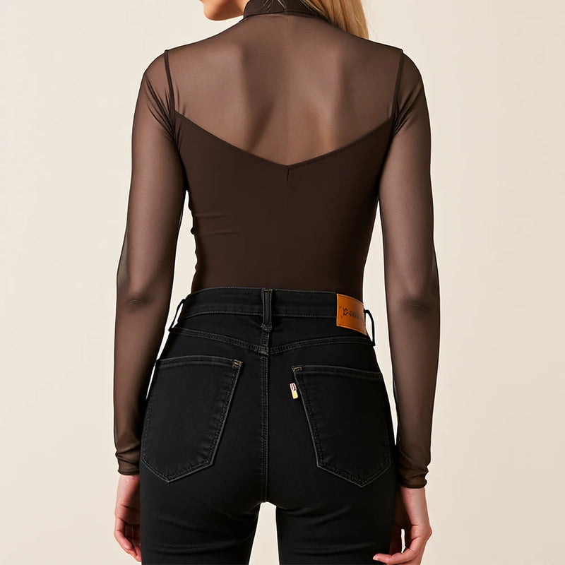 T-Shirts Autumn Casual Simple Hollow Out Stand Collar Streetwear T-Shirts For Women
