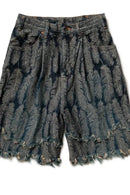 Feather tassel denim retro casual shorts