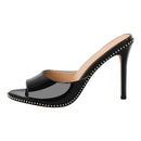 Women Patent Leather Peep Toe Mules Thin Heel Mules