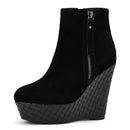 Leather Boots Women Wedges Boots Autumn Platform High Heels Ankle Boots Ladies Shoes