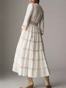 Elegant Hollow Out Women's Long Dresses Flare Sleeves Lace Splicing Dress Summer Autumn Female