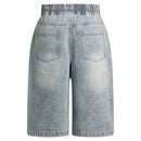 Men Denim Shorts Pockets Patchwork Loose Wide Leg Jeans Shorts Summer Casual Shorts
