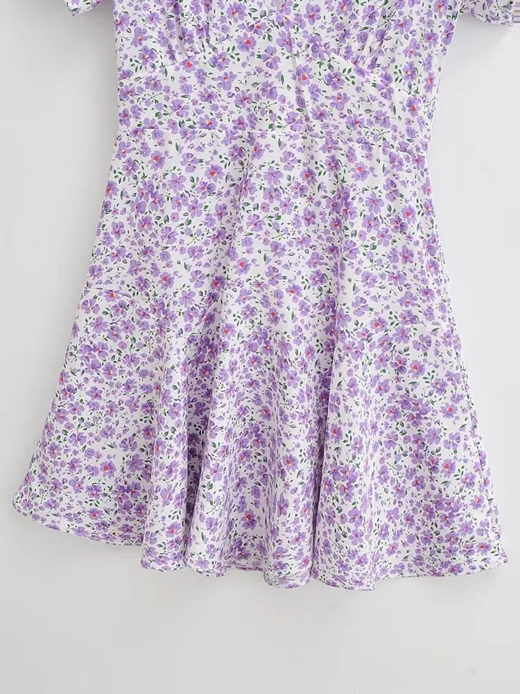 Autumn Mini Dress Vintage Slim Casual V-Neck Short Sleeve Short Dress Female