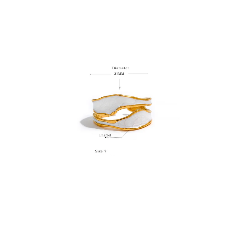 White Enamel Creative Irregular 316 Stainless Steel Open Ring Waterproof Women Jewelry