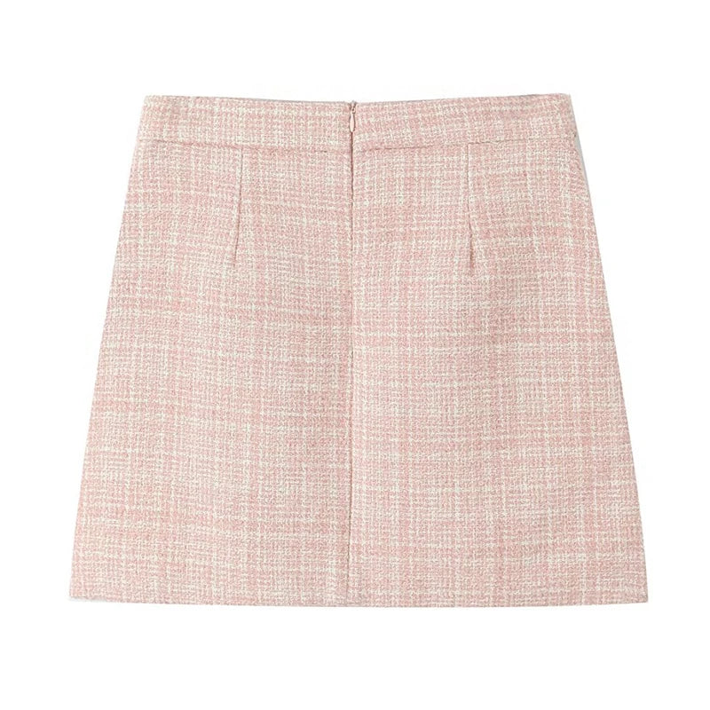 Women Tweed A-line Mini Skirt Office Lady Elegant Autumn Winter Skirts