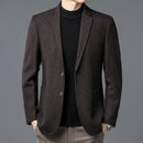 Men Elegant Tweed Blazer Coffee Red Gray Tailored Outfits Sheep Woolen Blended Outfits