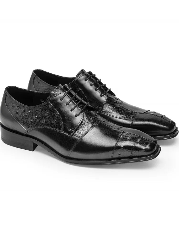Handmade Business Men Formal Work Shoes Square Toe Cowhide Genuine Leather Dress Shoes Autumn Italian Lace Up Oxfords Footwear