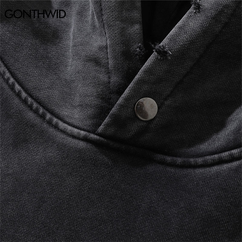 Mens Hoodie Sweatshirt Grunge Streetwear Wash Hooded Pullover Heavy Cotton High Street