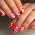 Short Round Head Nails Press on With Colorful Leaf Design Full Cover False Nails Tips Detachable