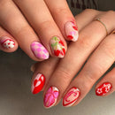 Short Round Head Nails Press on With Colorful Leaf Design Full Cover False Nails Tips Detachable