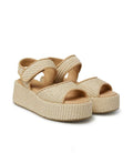 Summer Platform Sandals Ladies Outdoor Crystal Square Buckles Sand Color Raffia Wedge Sandal for Women