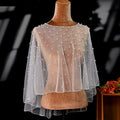 Pearl Beaded Tulle Bridal Cape Short Wedding Shawl Sheer Pink Bolero Cover Up For Wedding Dress