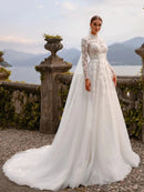 Elegant A Line Wedding Dresses Lace Appliques Long Sleeve Bridal Gowns Custom Made High Quality Women Dress