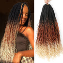 Crooked box braids with a black-to-cream ombré color gradient, shown both worn on a model and held up against a white background, Obroi