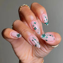 Press On Nails Christmas Nails Ballet Style Handmade Green Diamonds Medium Almond Art DIY Nails