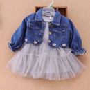 Toddler Girl Spring Winter Christmas Dress Clothes Girl Denim Jacket Coat Lace Dresses Cotton Children Clothing Sets