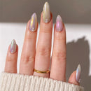 Hand with iridescent nail polish on a neutral background, Obroi