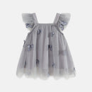 Gray tulle dress with butterfly patterns on a white background, Obroi