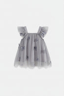 Gray tulle dress with butterfly patterns on a white background, Obroi