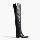 Black knee-high boot on a white background with 'Obroi' branding, Obroi
