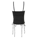 Girl Front Hollow Out Black Summer Cross Lacing Up Bow Bandage Waist Crop Tank Tops