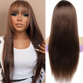 Human Hair Wigs Full Wig with Bang Brown Straight Wig