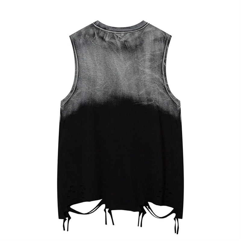Ripped Hole Tank Tops Men Necklace Sleeveless T Shirt Summer Gradient Vests Men Tees Tops