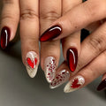 Polka Dot Press on Nails Almond Short Red Press on Nails Almond Acrylic Simple Nails Wine Red French Nails