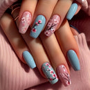 Nails with cherry blossom design on a light pink background, Obroi