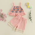 Children Girls Summer Clothing Set Toddler Two Pieces Outfits Set Floral Ruffled Sleeveless Tank Tops Tassel Shorts Set