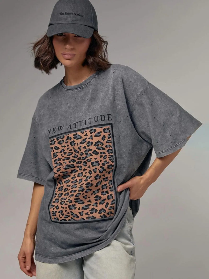 casual versatile t-shirt female washed retro American ins loose top