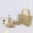 Silver Shiny Rhinestone Slingback High Heels Rhinestone Top Handle Bag Women Bridal Evening Cocktail Shoe and bag Matching Set