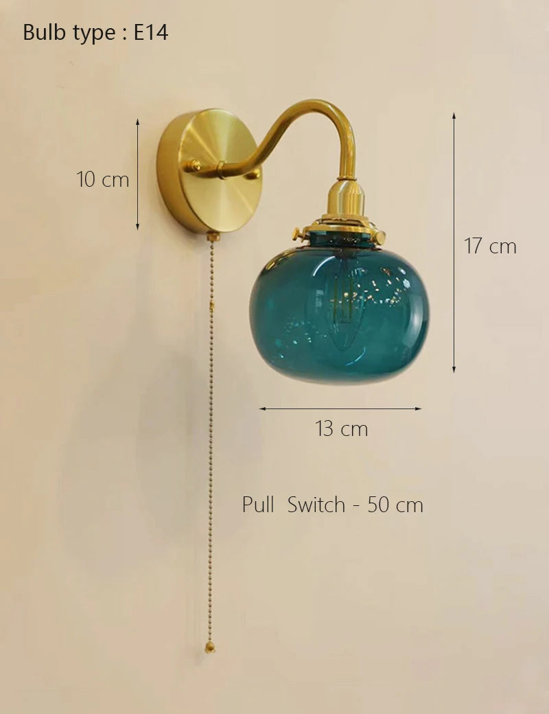 Wall Sconce with Switch Brass Wall Light Glass Globe Wall Lamp