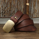 3.7CM Pure Genuine Leather Belts for Men Strap Male Brass Buckle Fancy Jeans Luxury