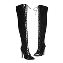 Black knee-high boots with high heel on a white background, featuring the brand 'Obroi'.