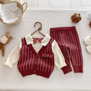 Baby Clothes Toddler Baby Boy Knit Striped 3Pcs Sets and Pants Gentleman Casual Formal Infant Outfit