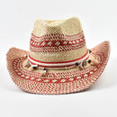 Natural Straw Hats for Women Ethnic Western Cowboy Hat Summer Holidays Beach Sun Hat