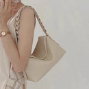 Handbag Knit Weave Strap Single Shoulder Bag Beige Soft First Layer Leather Women Crossbody Bag