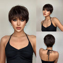 Short Brown Dark Wigs Black Natural Fluffy Pixie Cut Wig for Black Women Wig Heat Resistant Wigs