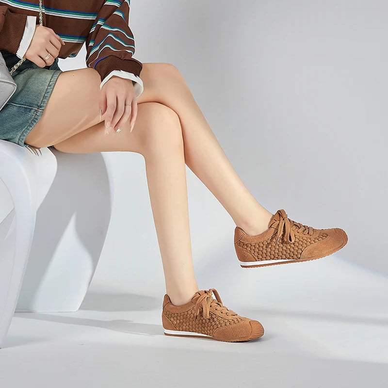 Women Sneakers Shoes Woven Non-slip Genuine Leather Sneakers For Women Breathable Casual Shoes Female