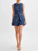 Summer Women Button Front Denim Vest Tops Sleeveless Split Top Waistcoat Tank Tops