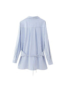 Spring Autumn Women's Polo Collar Solid Bandage Button Cardigan Shirt Casual Tops