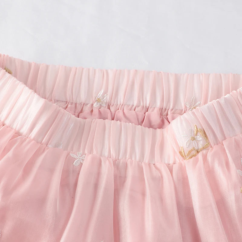 Spring Flower Embroidery Fresh Chiffon Skirts Breathable Mid-Length Summer Female Skirts