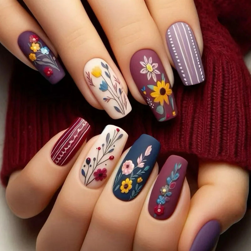 Ballet Full Cover Nail Square Head Purple Gradient Press on Nails Art Nail