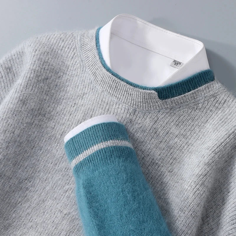 Autumn winter Thick Men Sweater Cashmere Pullover Casual Loose Knit Contrasting Menswear Warm
