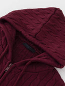 Vintage Women Solid Knit Cardigans Autumn Hooded Sweaters Female Chic Pocket Tops